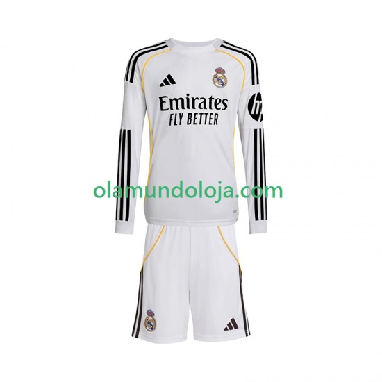 Camisola Real Madrid Criança Equipamento Primeiro 2025-2026 Manga Comprida